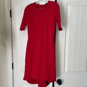 eShakti High Low Red Midi Dress with Back Buttons